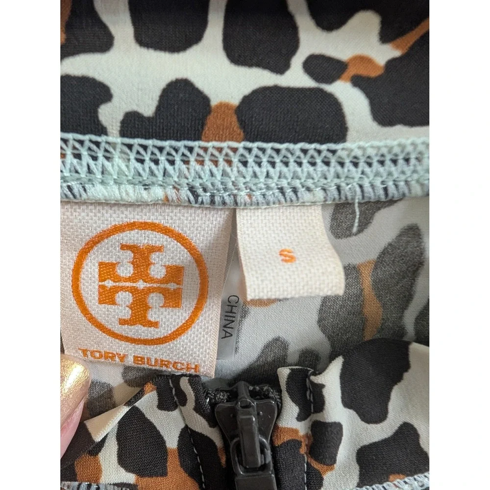 Tory Burch Rash Guard Women‎ Small Leopard Print Brown Long Sleeve Zip - Size S